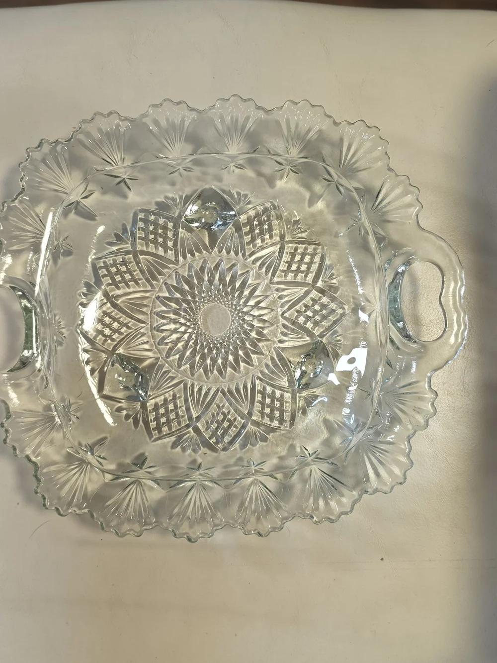 Clear Pressed Glass Serving Tray with Handles